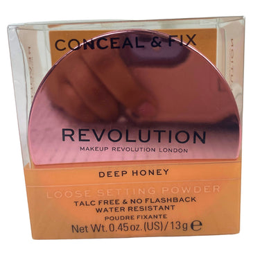 Revolution Conceal & Fix Deep Honey Loose Setting Powder Talc Free & No Flashback